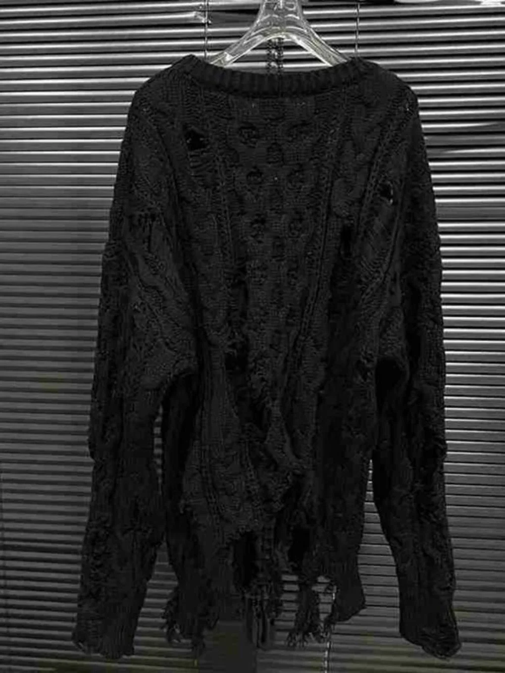 Black Destroyed Knit Top
